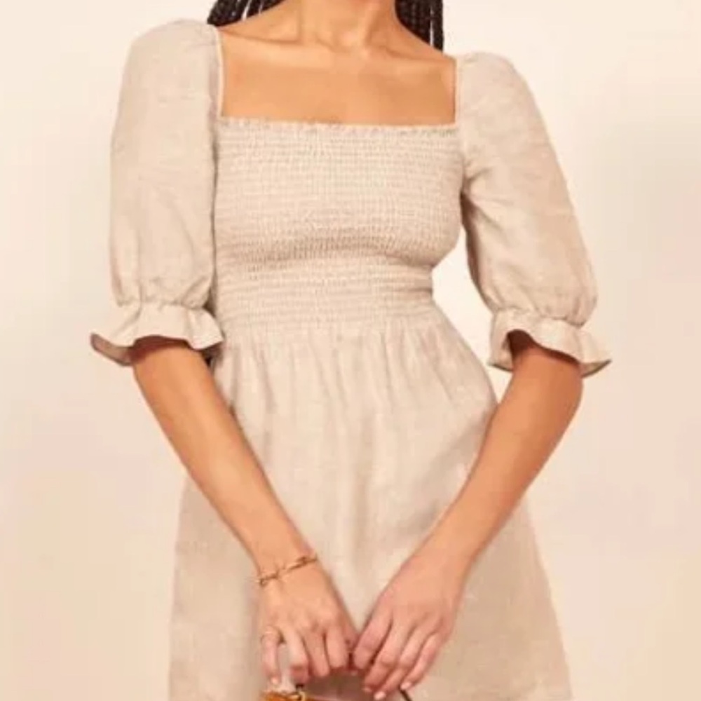 Reformation Linen Smocked Mini Dress